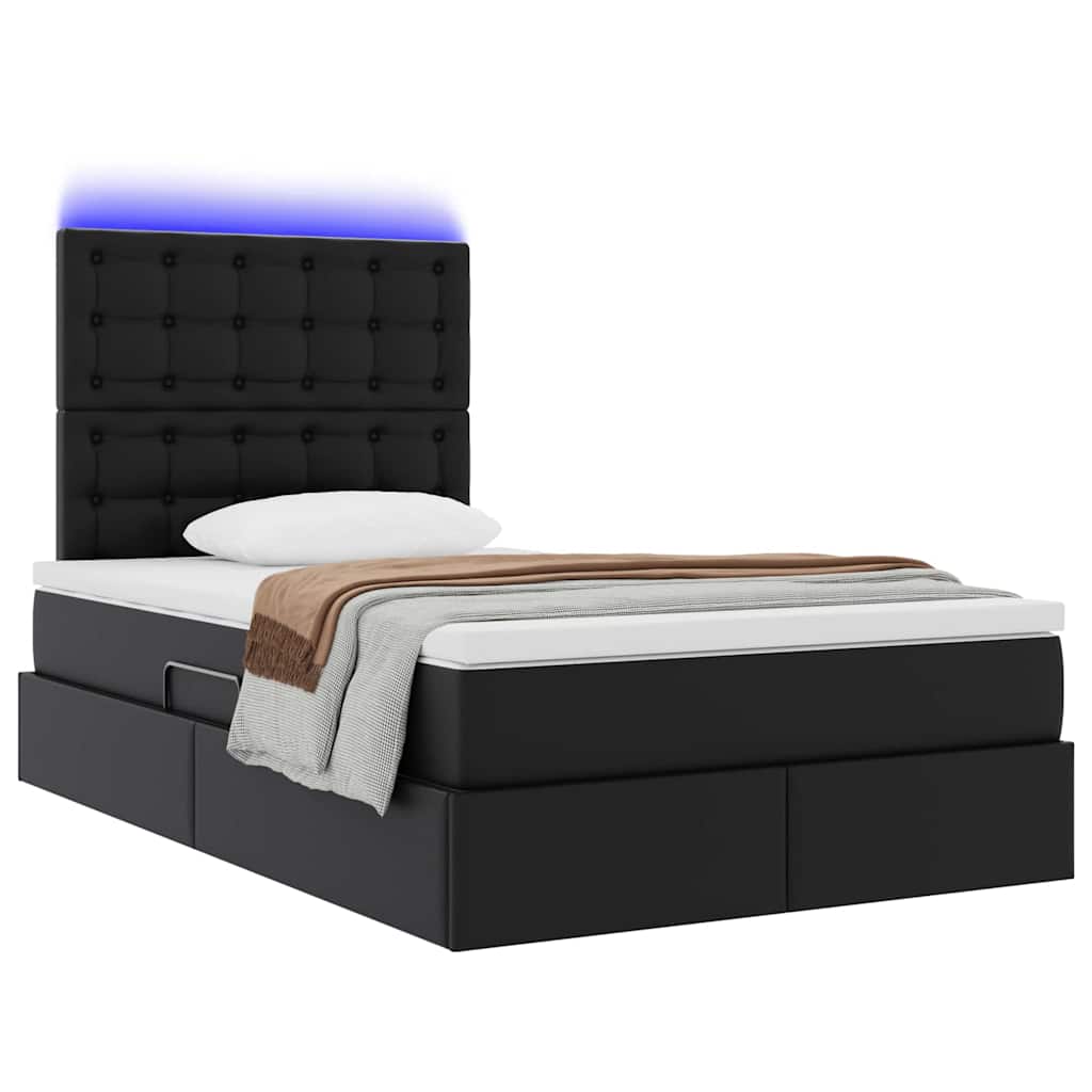Ágy tárolóval és LED lámpával Fekete 120 x 200 cm Műbőr