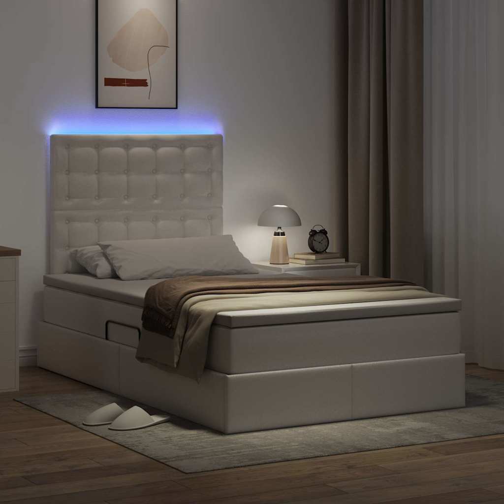 Ágy tárolóval és LED lámpával Tiszta Fehér 120 x 200 cm Műbőr