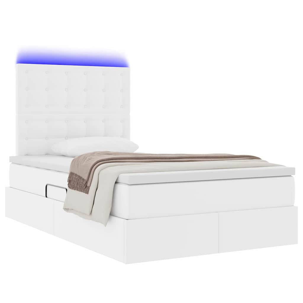 Ágy tárolóval és LED lámpával Tiszta Fehér 120 x 200 cm Műbőr