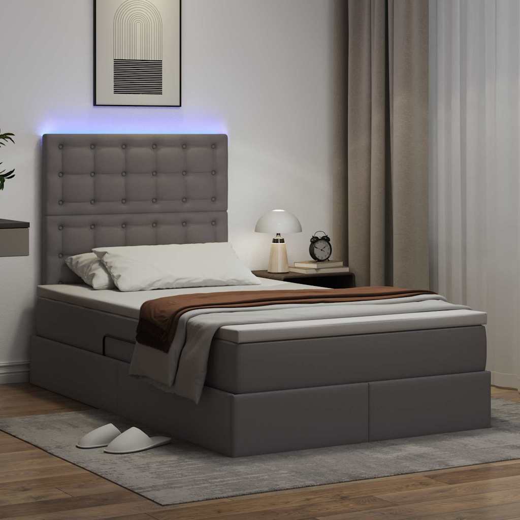 Ágy tárolóval és LED lámpával Szürke 120 x 200 cm Műbőr