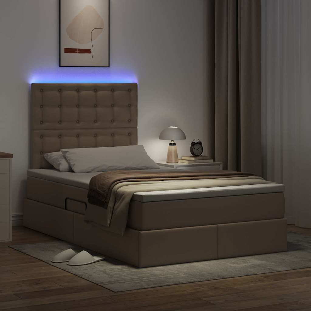 Ágy tárolóval és LED lámpával tárolóval Kávé 120 x 200 cm Műbőr