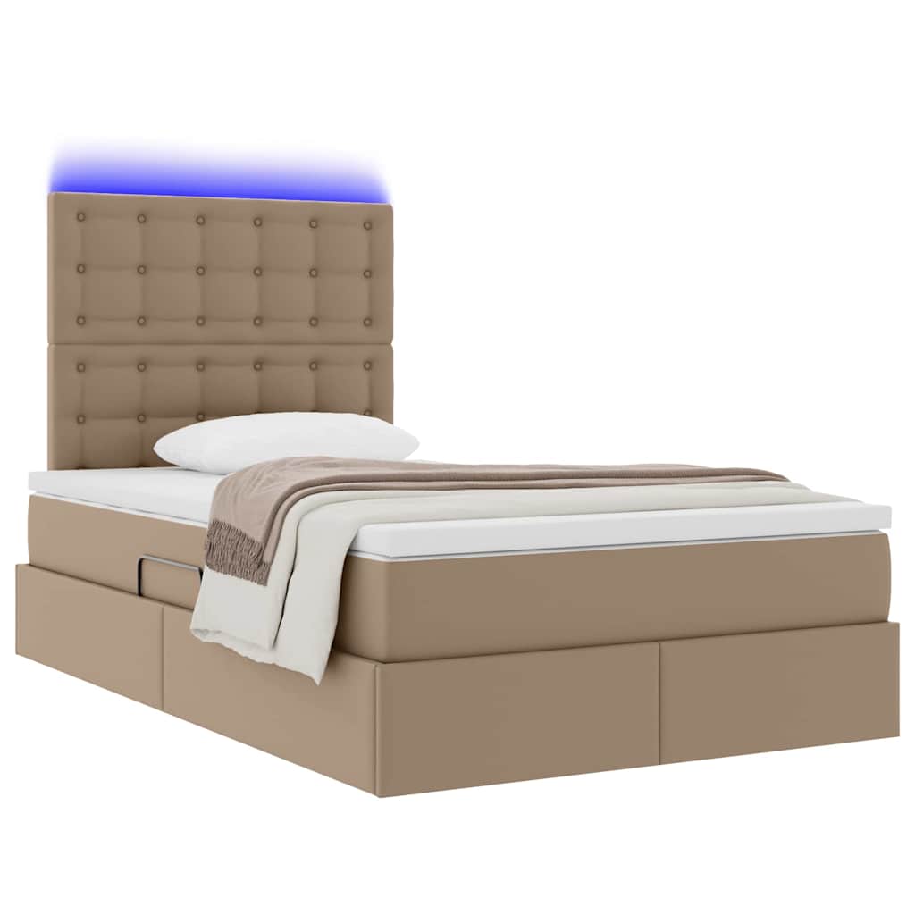 Ágy tárolóval és LED lámpával tárolóval Kávé 120 x 200 cm Műbőr