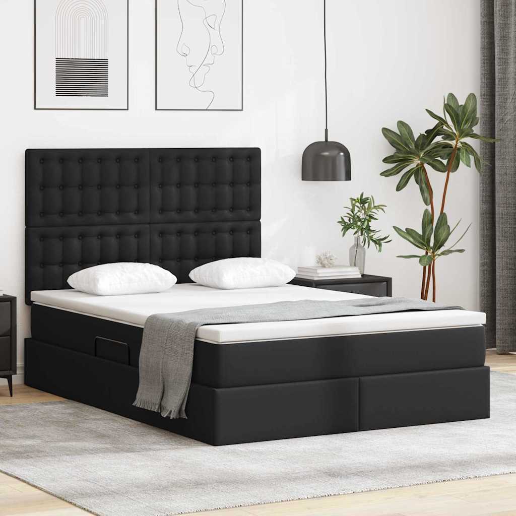 Ágy tárolóval és LED lámpával Fekete 140 x 190 cm Műbőr