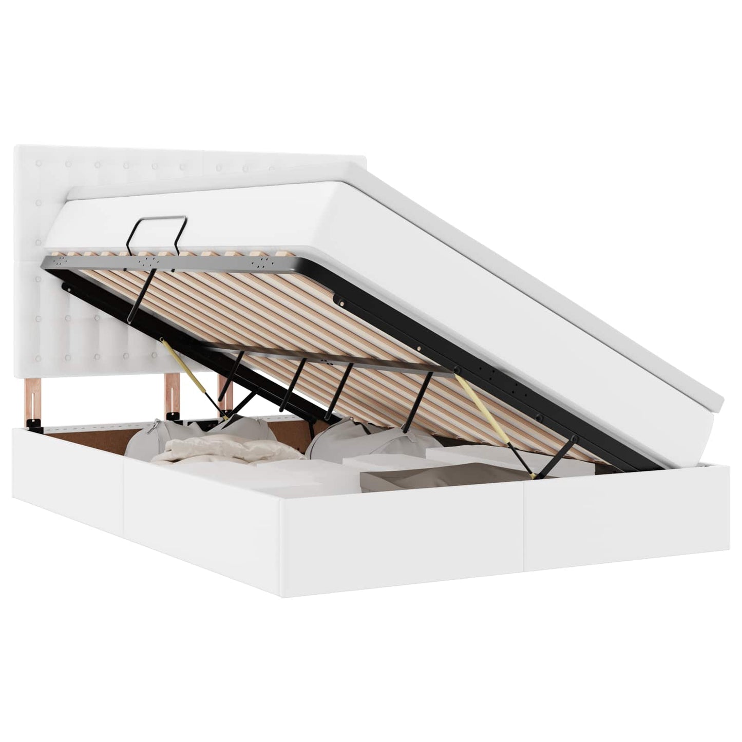Ágy tárolóval és LED lámpával Tiszta Fehér 140 x 190 cm Műbőr