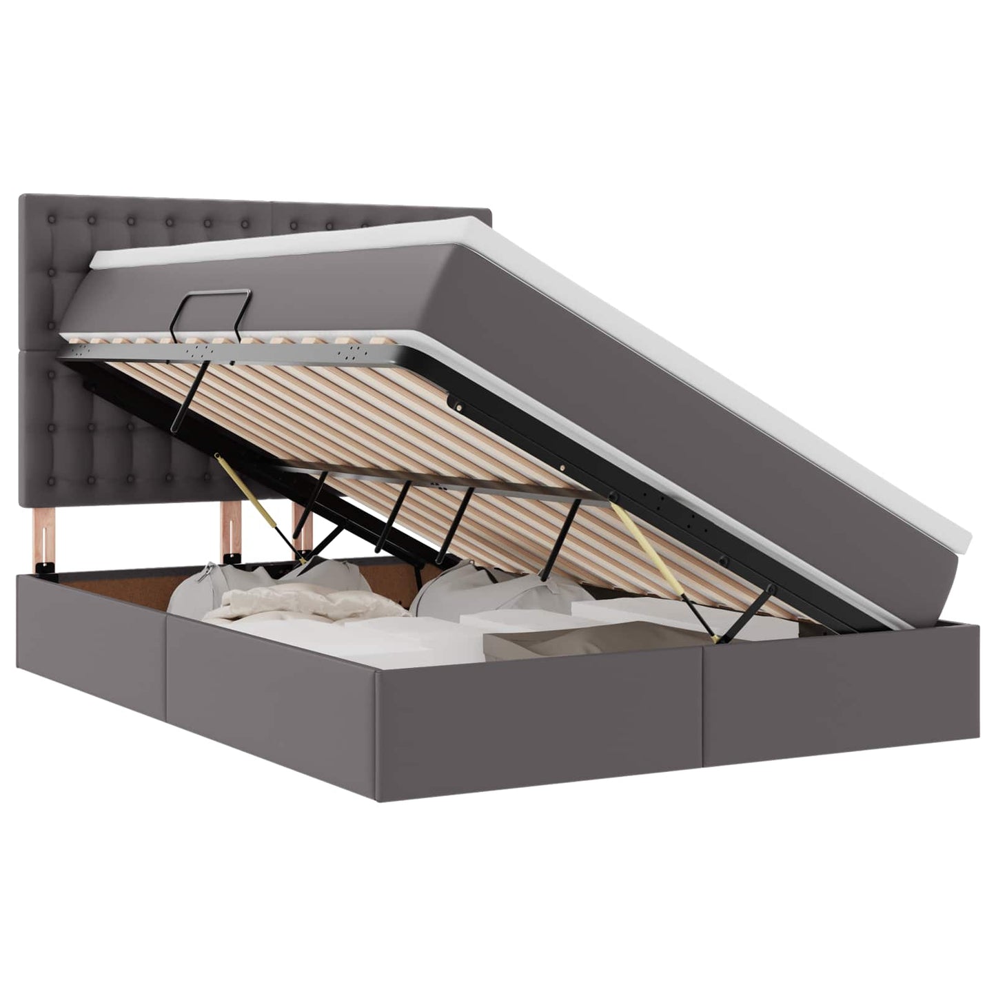 Ágy tárolóval és LED lámpával Szürke 140 x 190 cm Műbőr