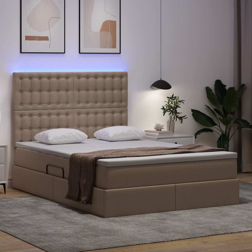 Ágy tárolóval és LED lámpával tárolóval Kávé 140 x 190 cm Műbőr