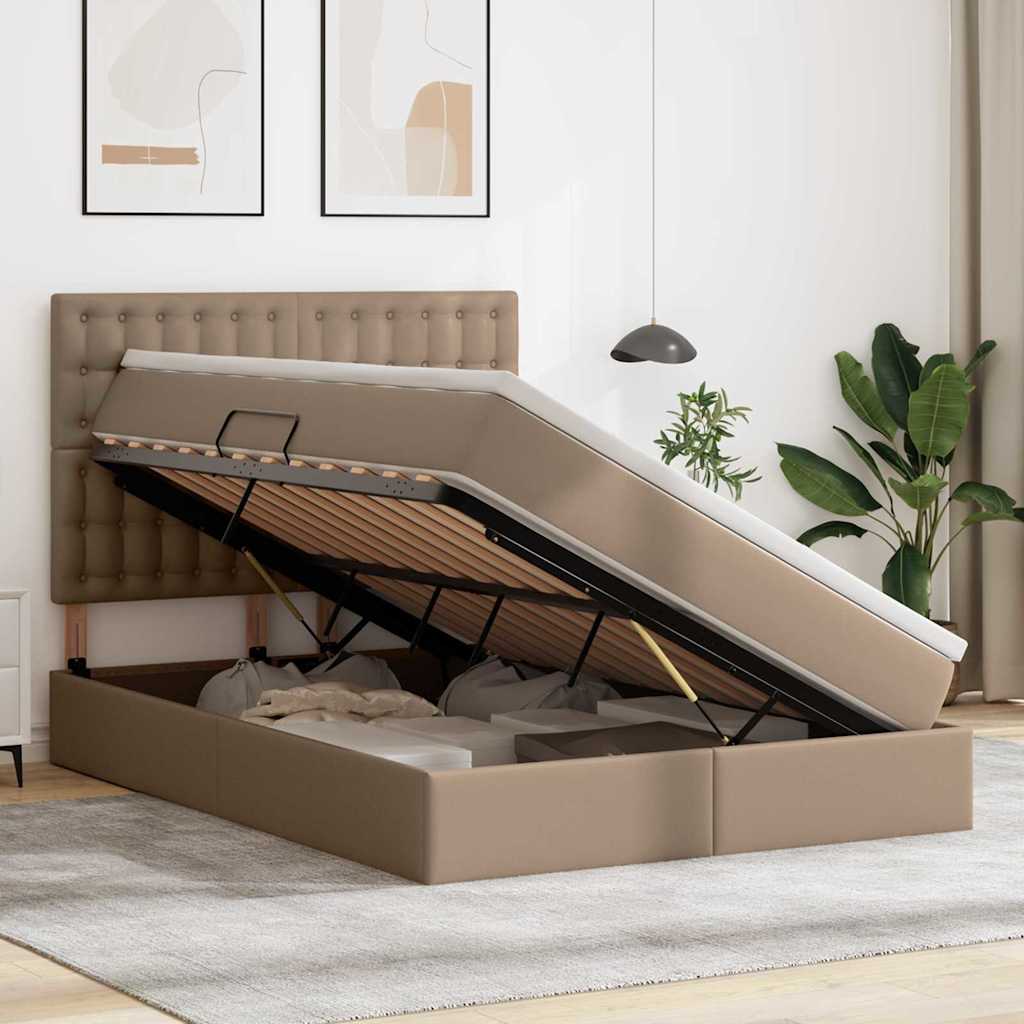 Ágy tárolóval és LED lámpával tárolóval Kávé 140 x 190 cm Műbőr