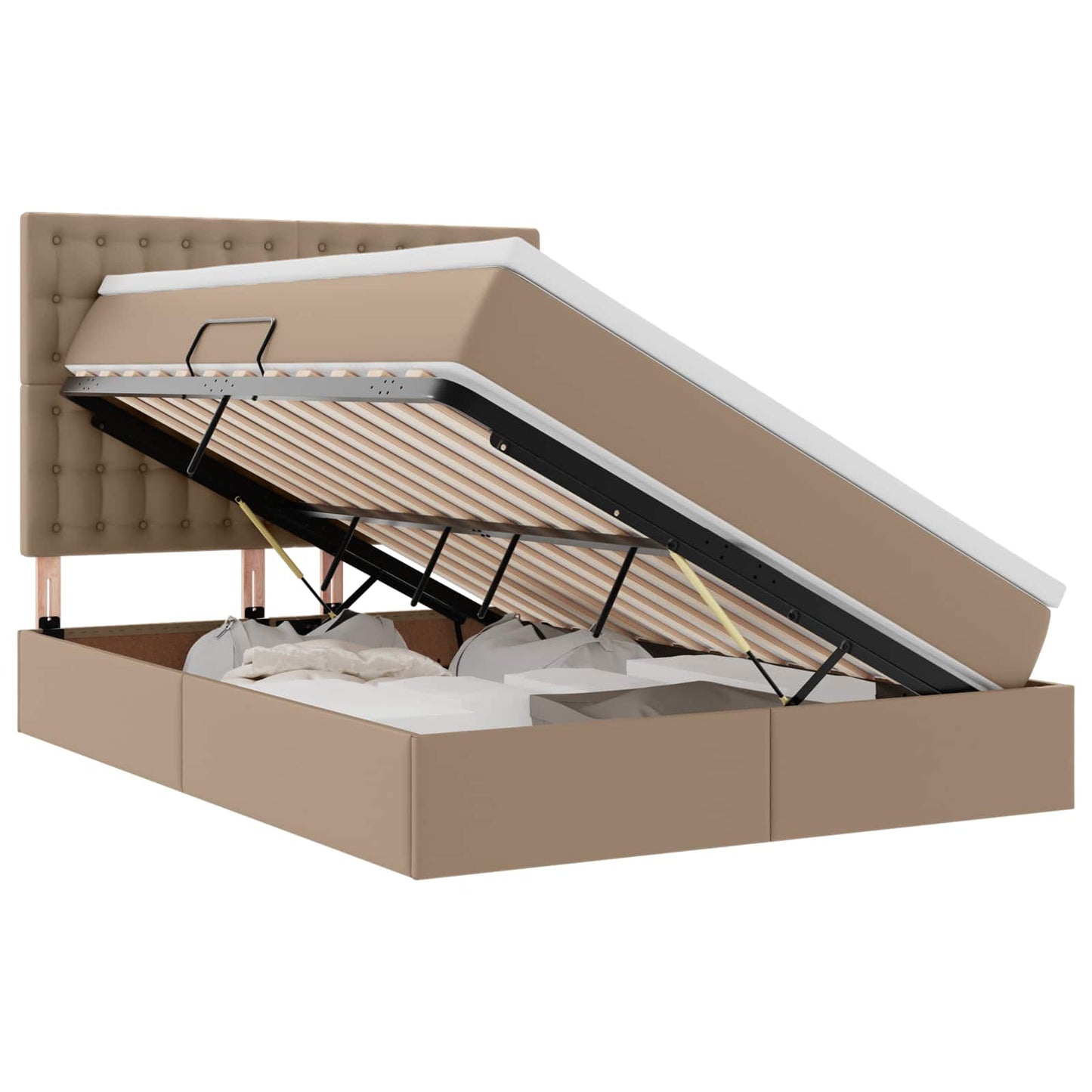 Ágy tárolóval és LED lámpával tárolóval Kávé 140 x 190 cm Műbőr