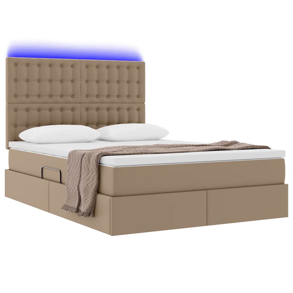 Ágy tárolóval és LED lámpával tárolóval Kávé 140 x 190 cm Műbőr