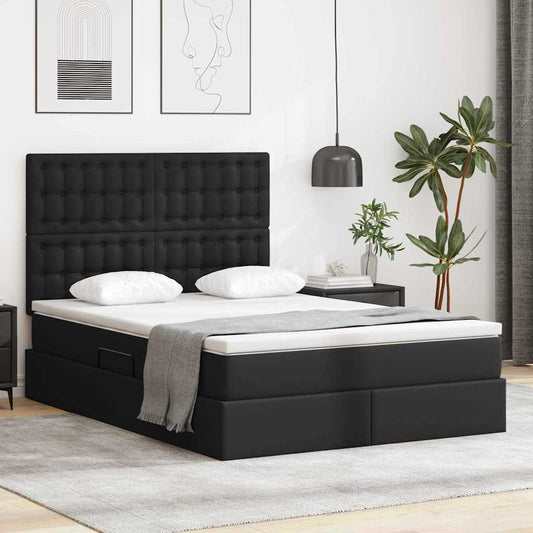 Ágy tárolóval és LED lámpával leddel Fekete 140 x 200 cm Műbőr