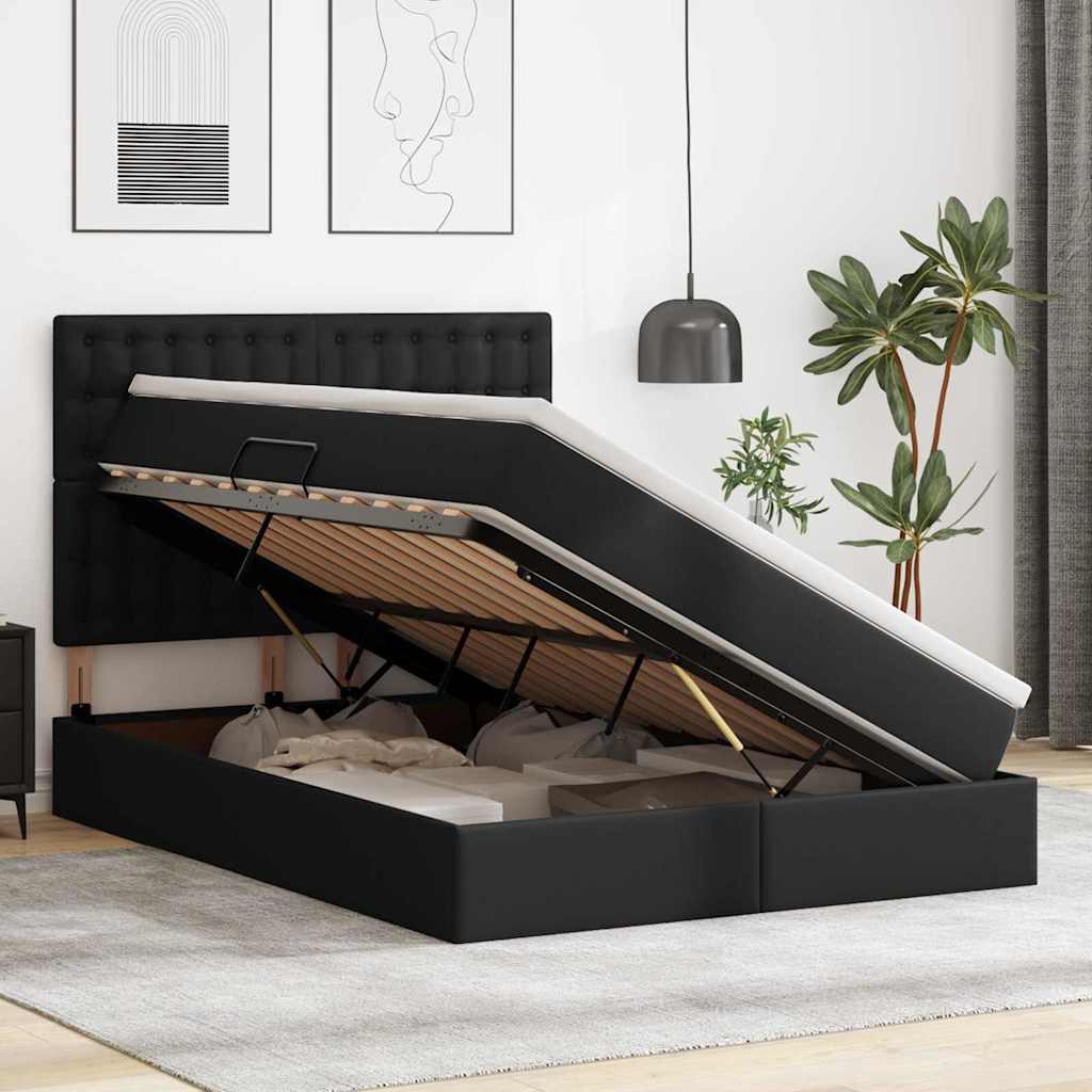 Ágy tárolóval és LED lámpával Fekete 140 x 200 cm Műbőr