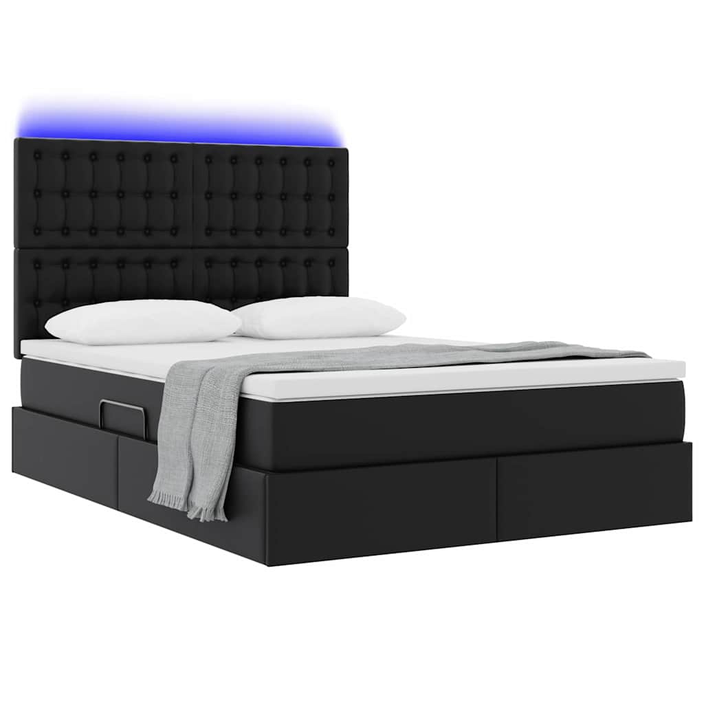 Ágy tárolóval és LED lámpával Fekete 140 x 200 cm Műbőr