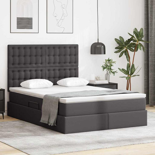 Ágy tárolóval és LED lámpával leddel Szürke 140 x 200 cm Műbőr
