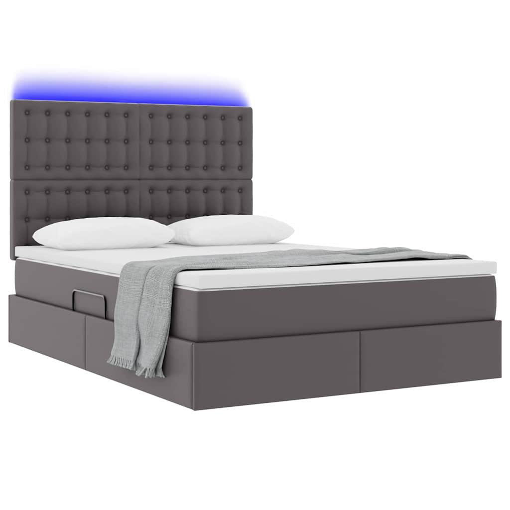 Ágy tárolóval és LED lámpával Szürke 140 x 200 cm Műbőr