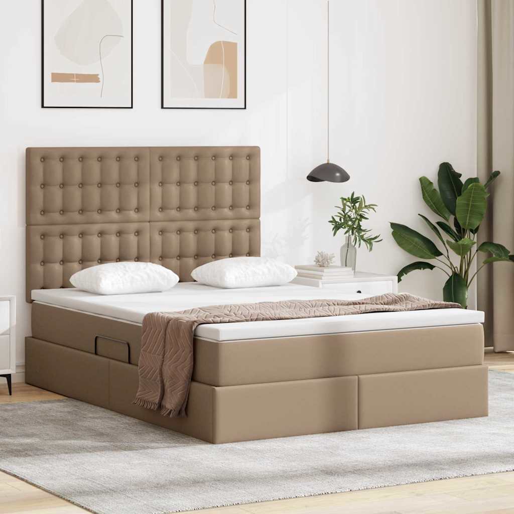 Ágy tárolóval és LED lámpával tárolóval Kávé 140 x 200 cm Műbőr