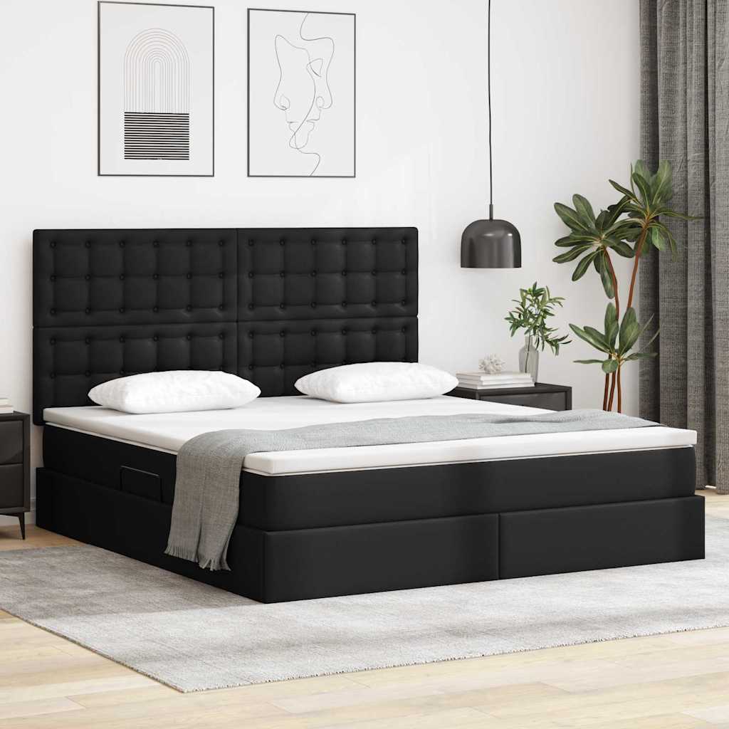 Ágy tárolóval és LED lámpával Fekete 160 x 200 cm Műbőr
