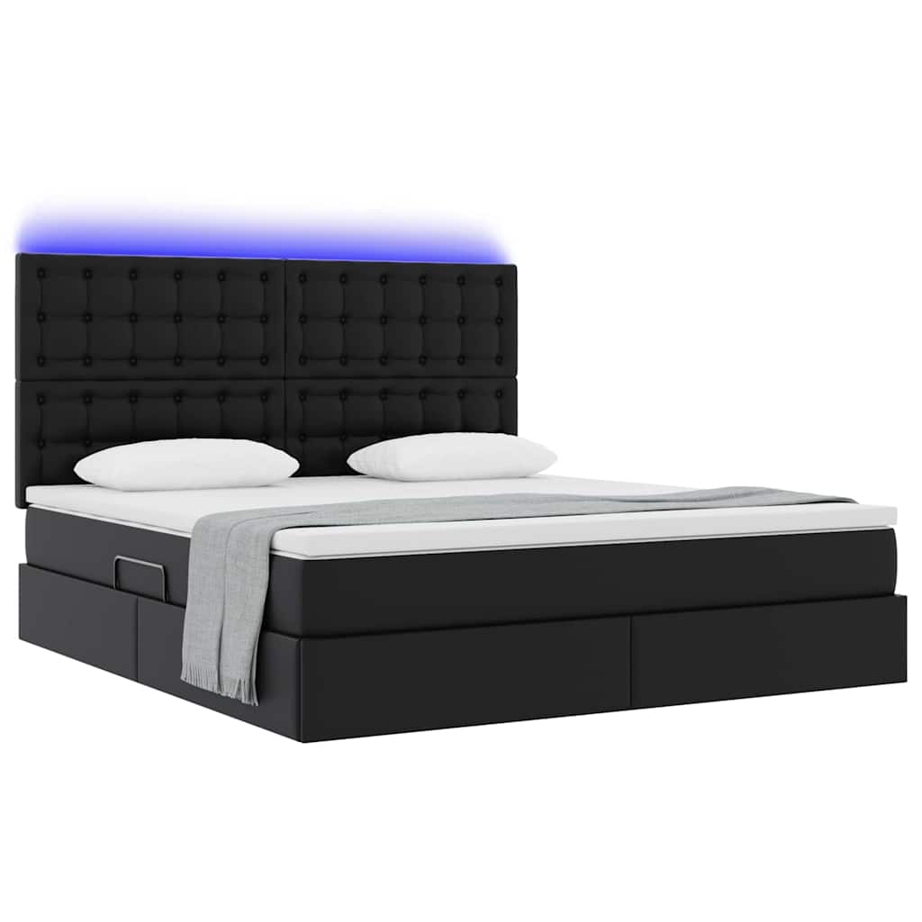 Ágy tárolóval és LED lámpával Fekete 160 x 200 cm Műbőr