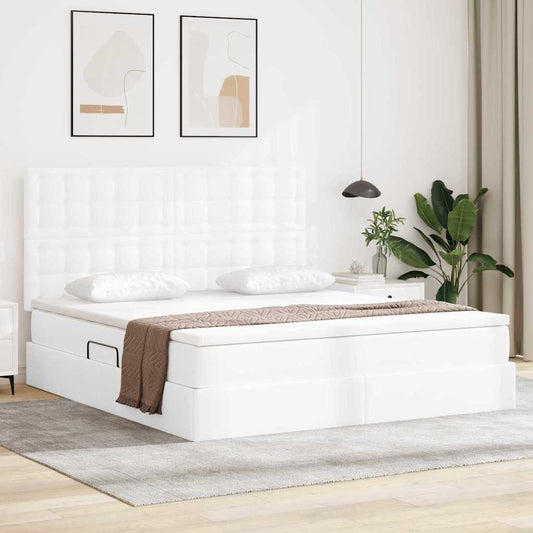 Ágy tárolóval és LED lámpával Tiszta Fehér 160 x 200 cm Műbőr
