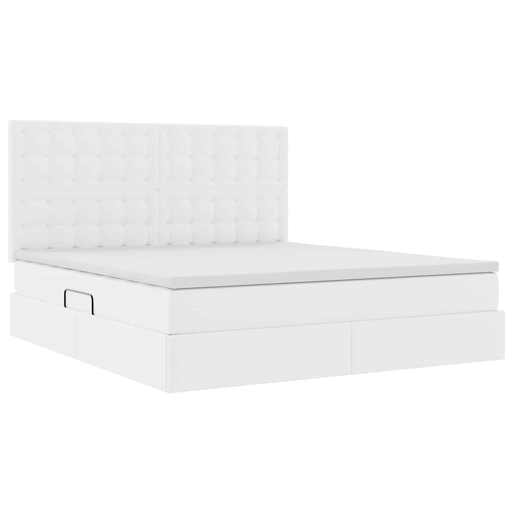 Ágy tárolóval és LED lámpával Tiszta Fehér 160 x 200 cm Műbőr