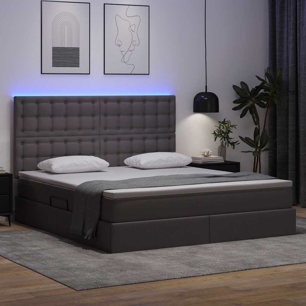 Ágy tárolóval és LED lámpával Szürke 160 x 200 cm Műbőr