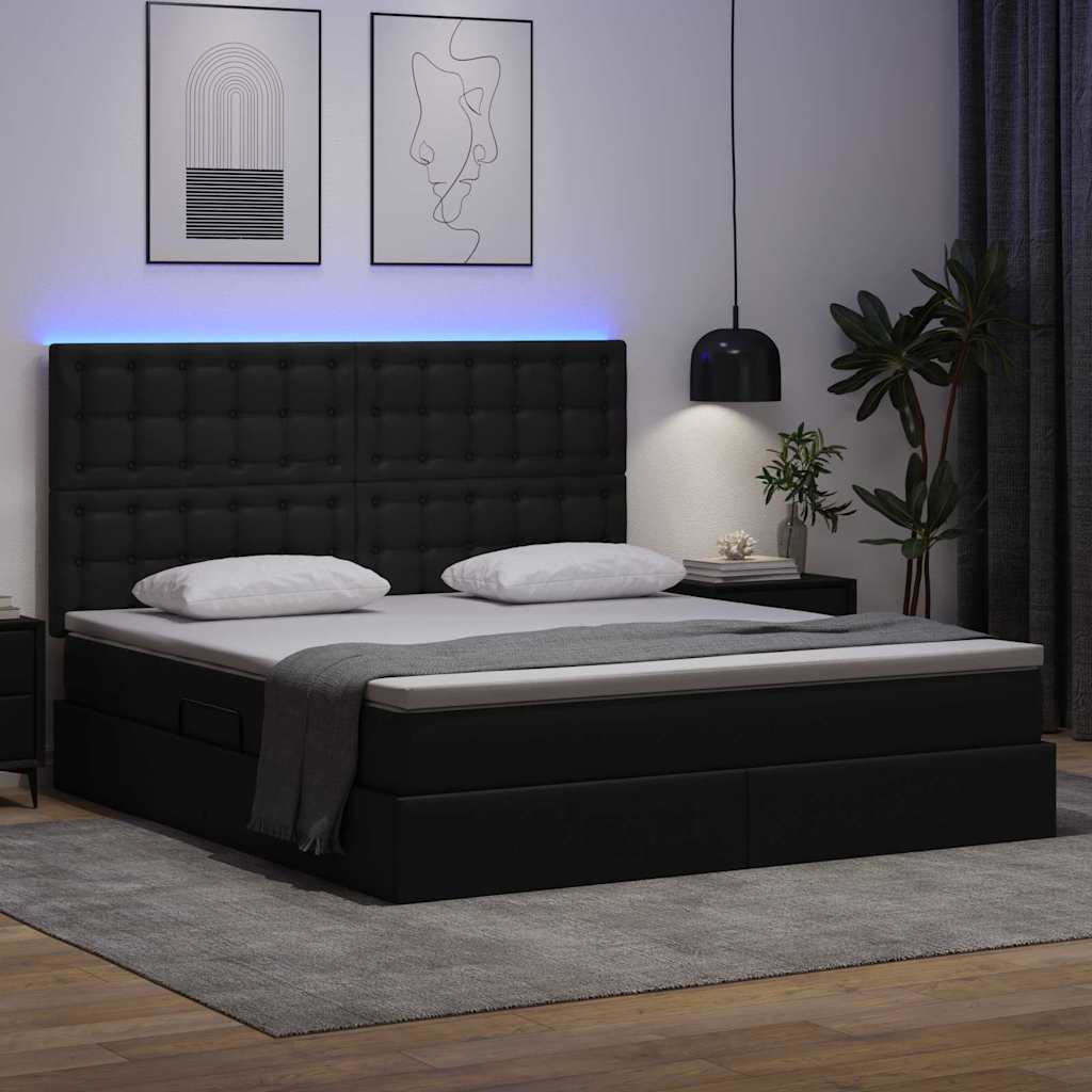 Ágy tárolóval és LED lámpával Fekete 180 x 200 cm Műbőr