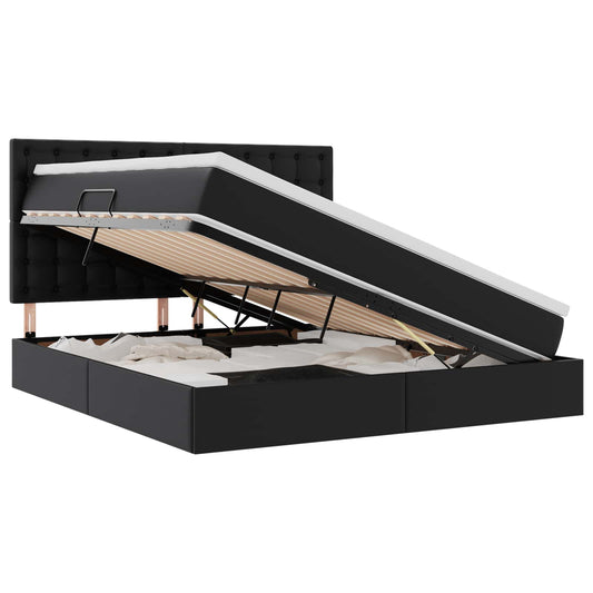 Ágy tárolóval és LED lámpával leddel Fekete 180 x 200 cm Műbőr