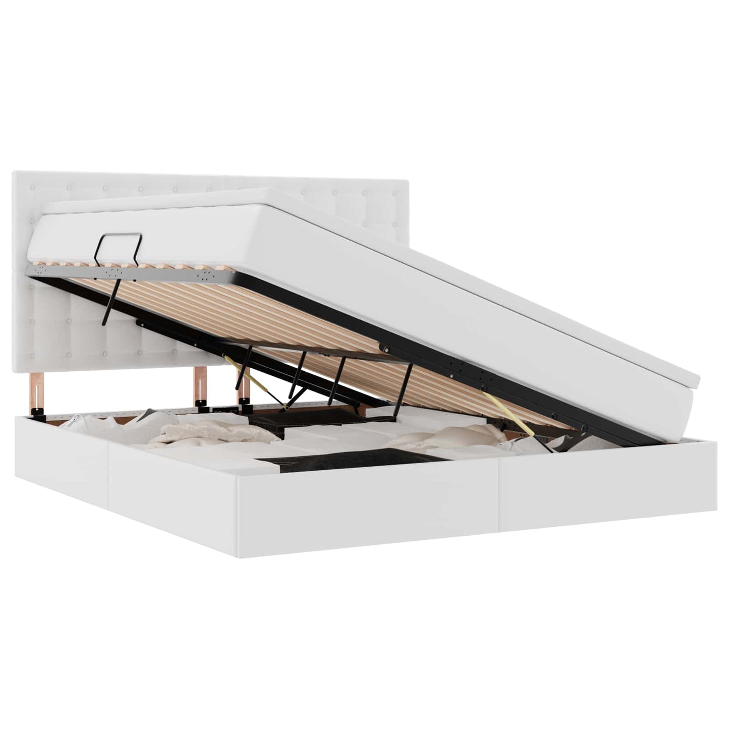 Ágy tárolóval és LED lámpával Tiszta Fehér 180 x 200 cm Műbőr