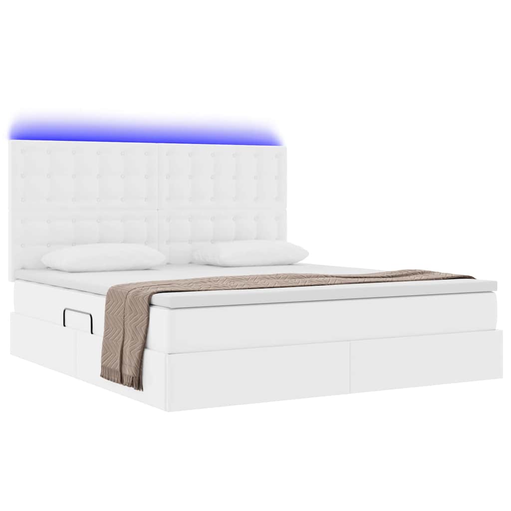 Ágy tárolóval és LED lámpával Tiszta Fehér 180 x 200 cm Műbőr