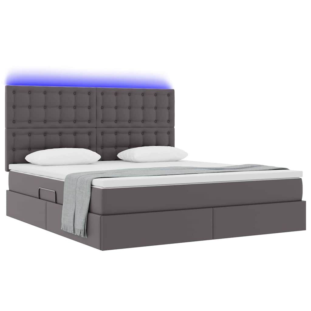 Ágy tárolóval és LED lámpával Szürke 180 x 200 cm Műbőr