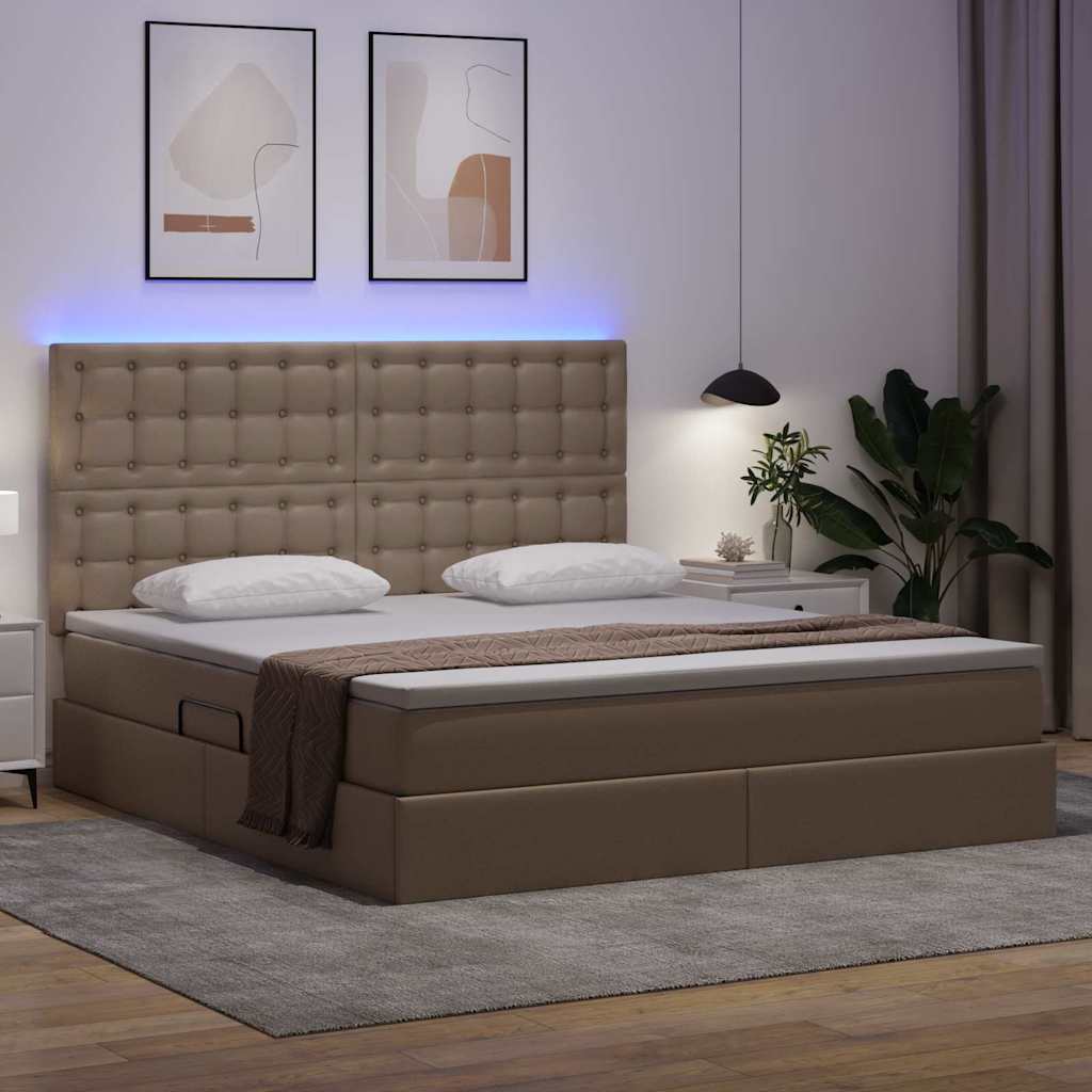 Ágy tárolóval és LED lámpával tárolóval Kávé 180 x 200 cm Műbőr