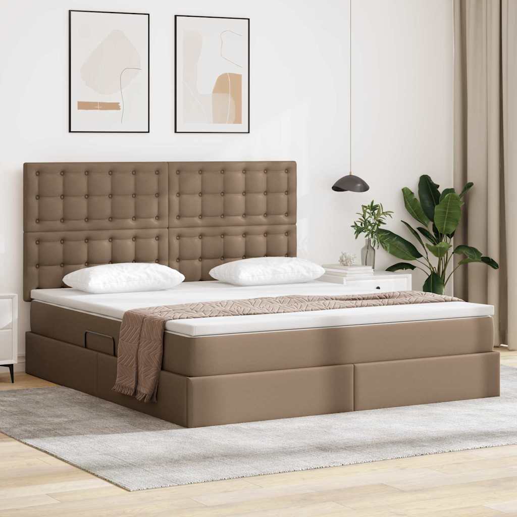 Ágy tárolóval és LED lámpával tárolóval Kávé 180 x 200 cm Műbőr