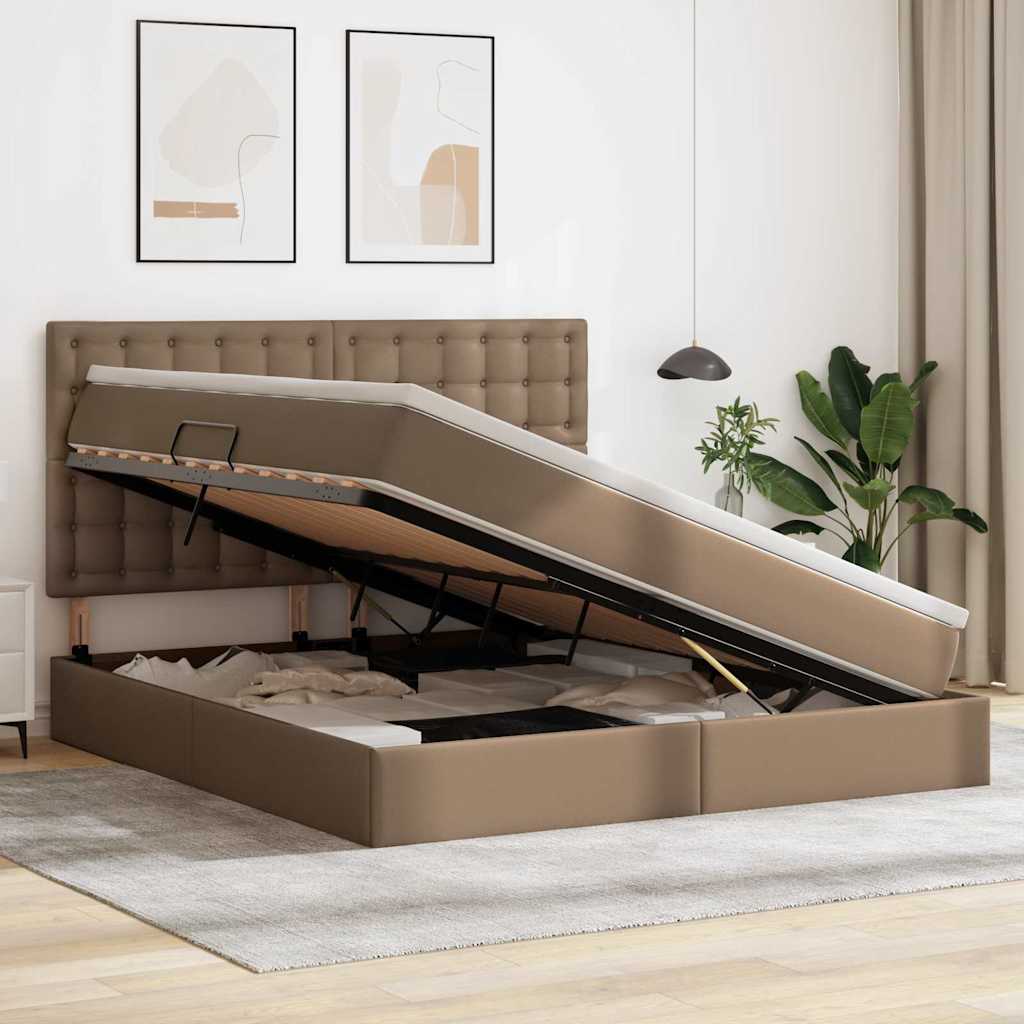 Ágy tárolóval és LED lámpával tárolóval Kávé 180 x 200 cm Műbőr