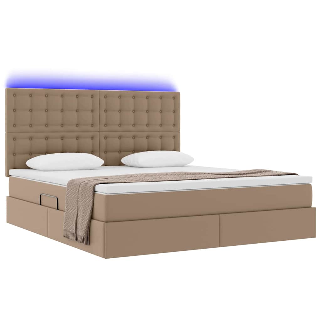 Ágy tárolóval és LED lámpával tárolóval Kávé 180 x 200 cm Műbőr