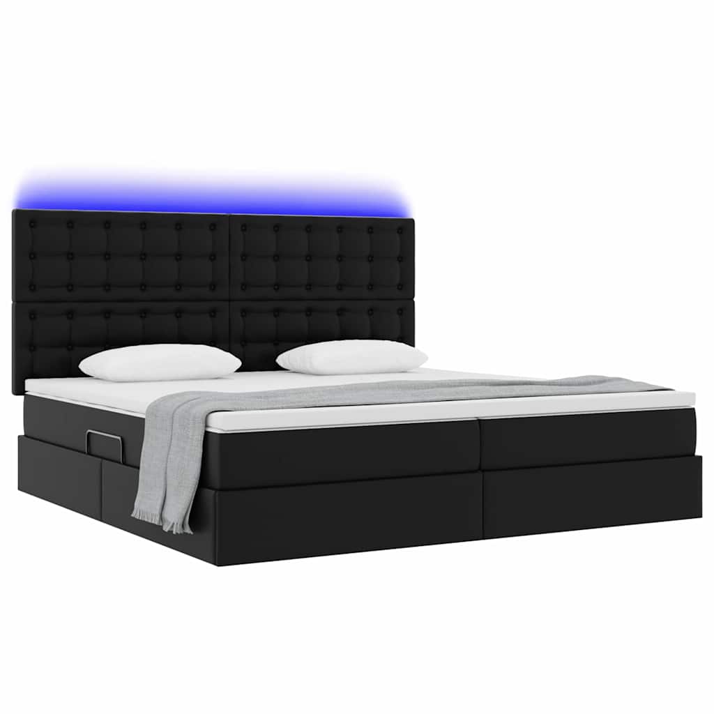 Ágy tárolóval és LED lámpával Fekete 200 x 200 cm Műbőr