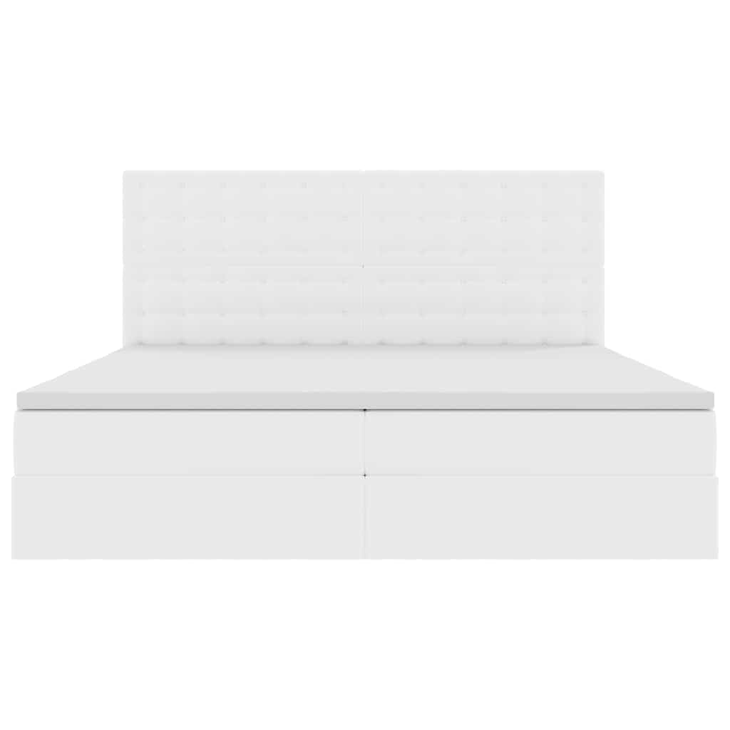 Ágy tárolóval és LED lámpával Tiszta Fehér 200 x 200 cm Műbőr