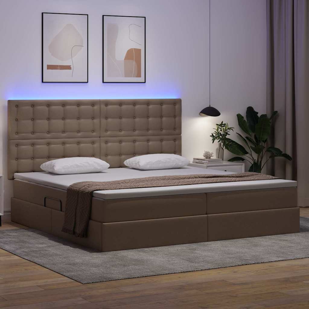Ágy tárolóval és LED lámpával matracmal Kávé 200 x 200 cm Műbőr