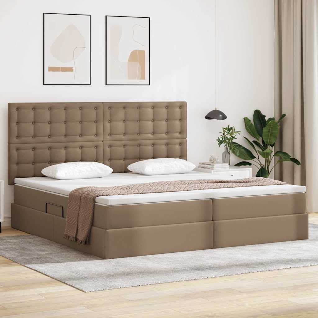 Ágy tárolóval és LED lámpával matracmal Kávé 200 x 200 cm Műbőr