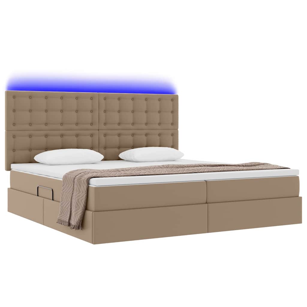 Ágy tárolóval és LED lámpával matracmal Kávé 200 x 200 cm Műbőr