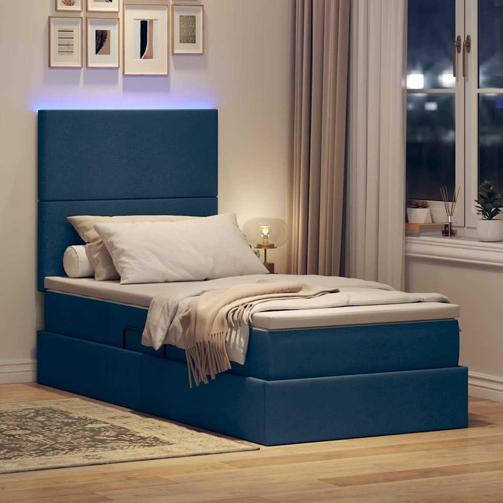 LED tárolós ágy matraccal Kék 90 x 190 cm Szövet
