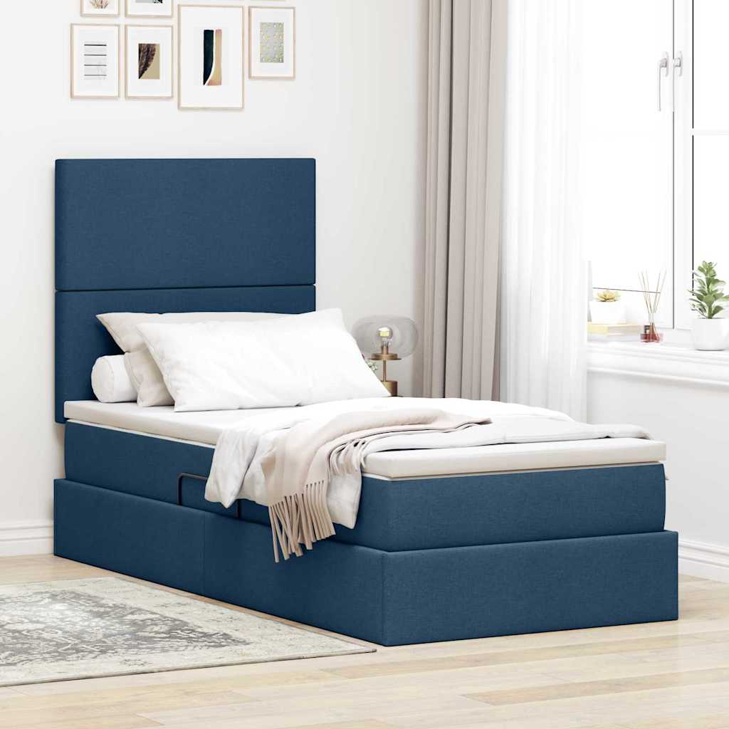 LED tárolós ágy matraccal Kék 90 x 190 cm Szövet