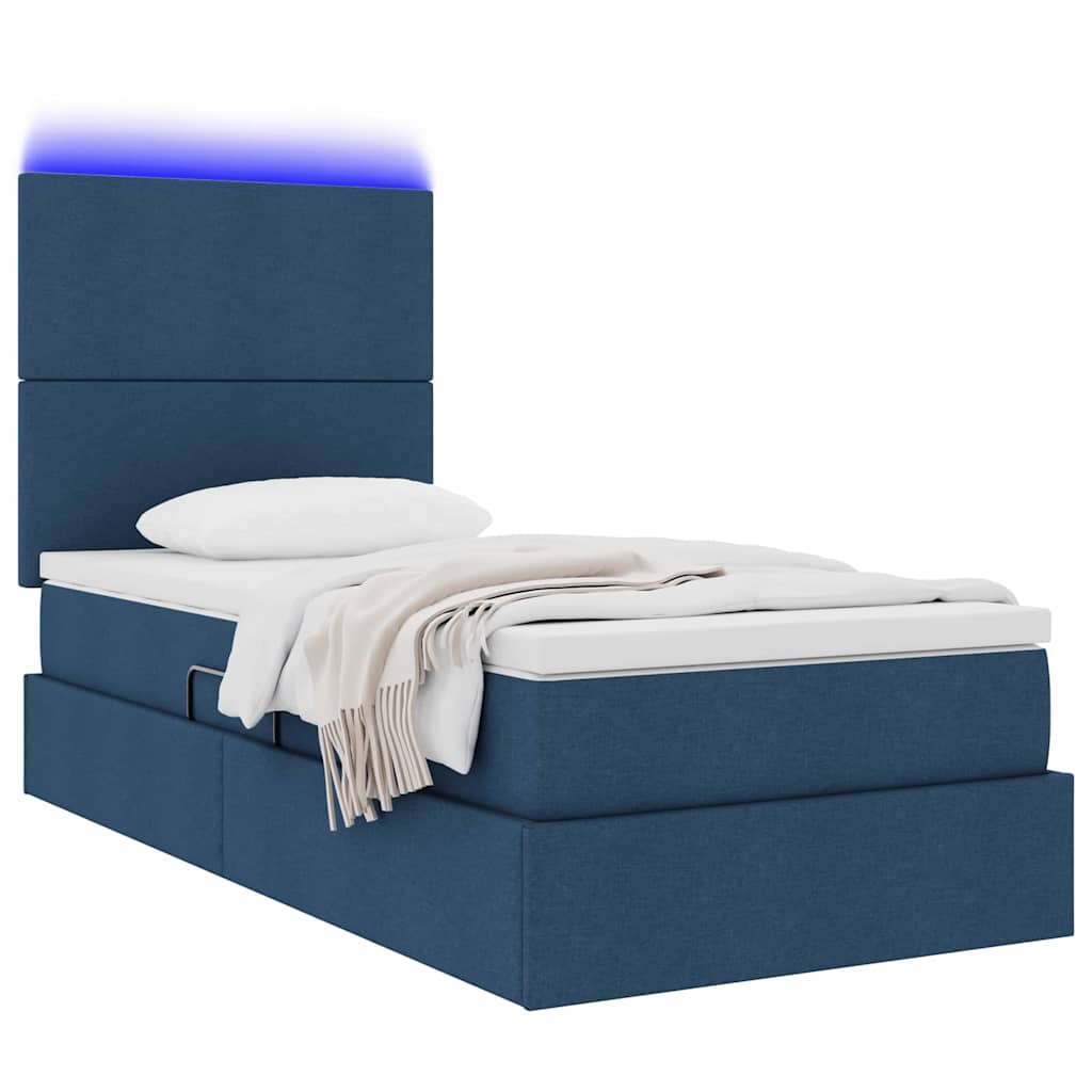 LED tárolós ágy matraccal Kék 90 x 190 cm Szövet