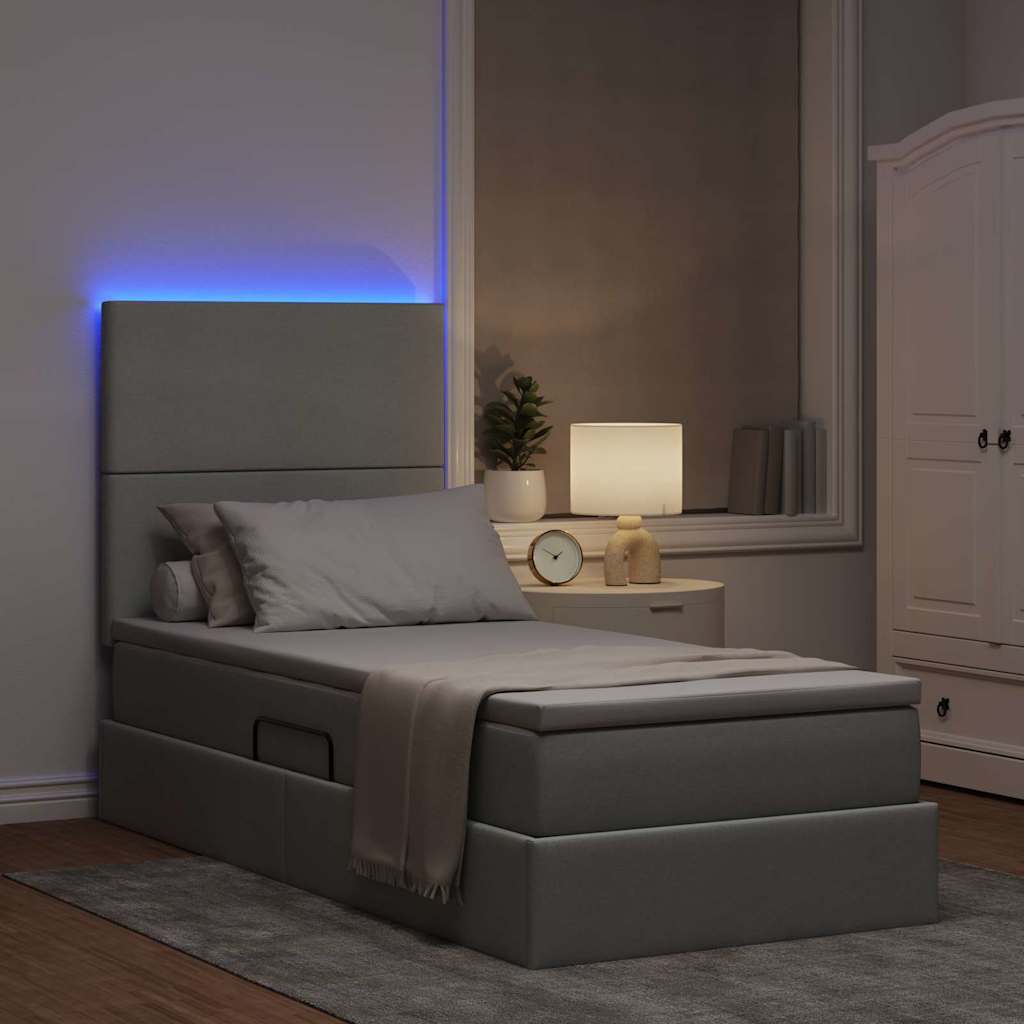 LED tárolós ágy matraccal Világosszürke 90 x 200 cm Szövet