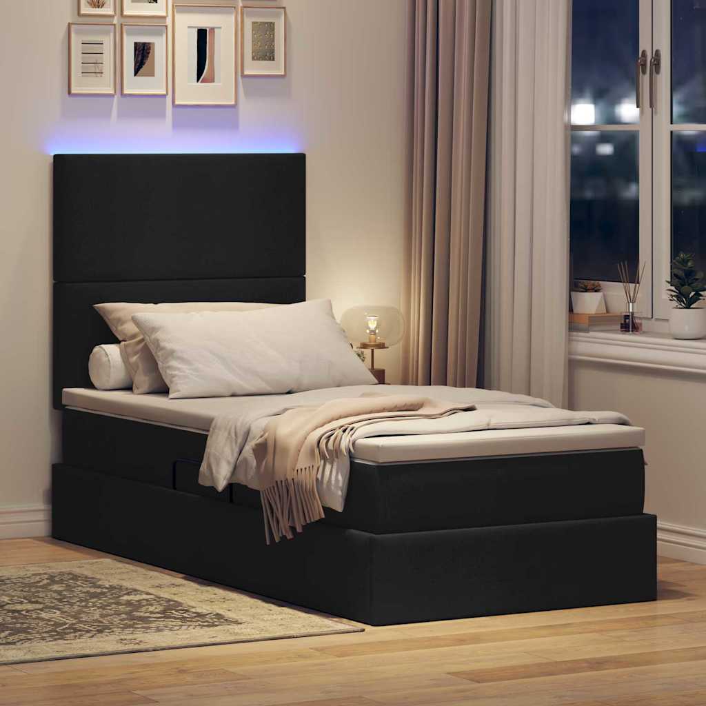 LED tárolós ágy matraccal Fekete 100 x 200 cm Szövet