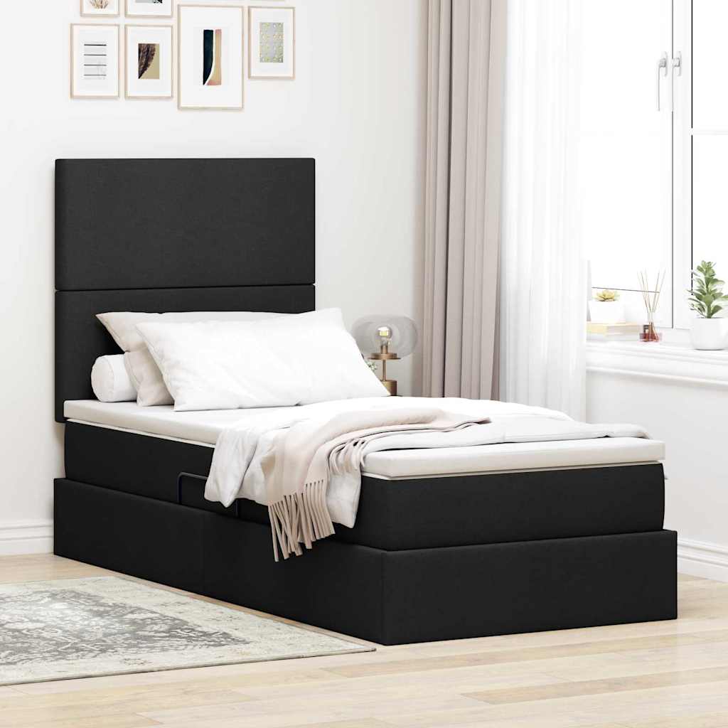 LED tárolós ágy matraccal Fekete 100 x 200 cm Szövet