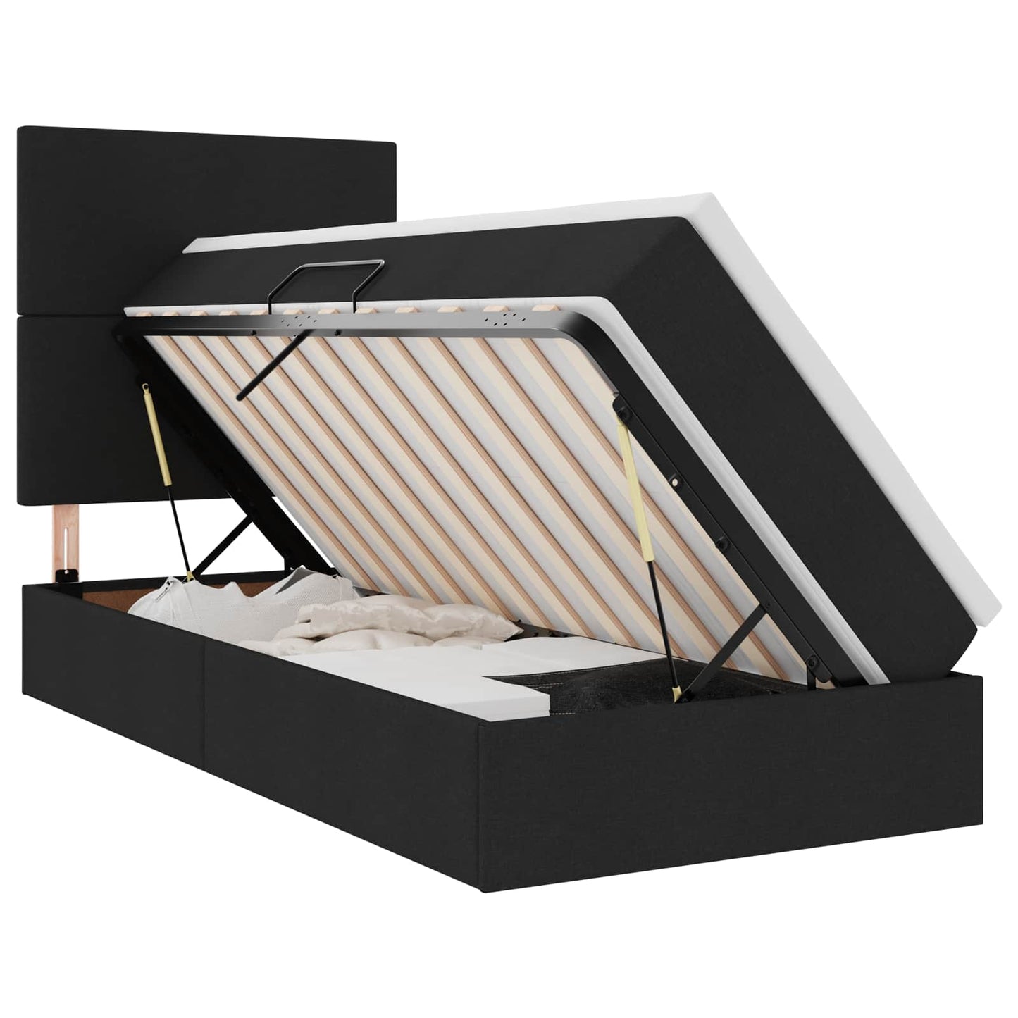 LED tárolós ágy matraccal Fekete 100 x 200 cm Szövet