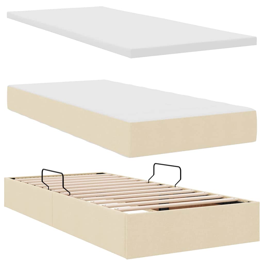 LED tárolós ágy matraccal Krém 100 x 200 cm Szövet