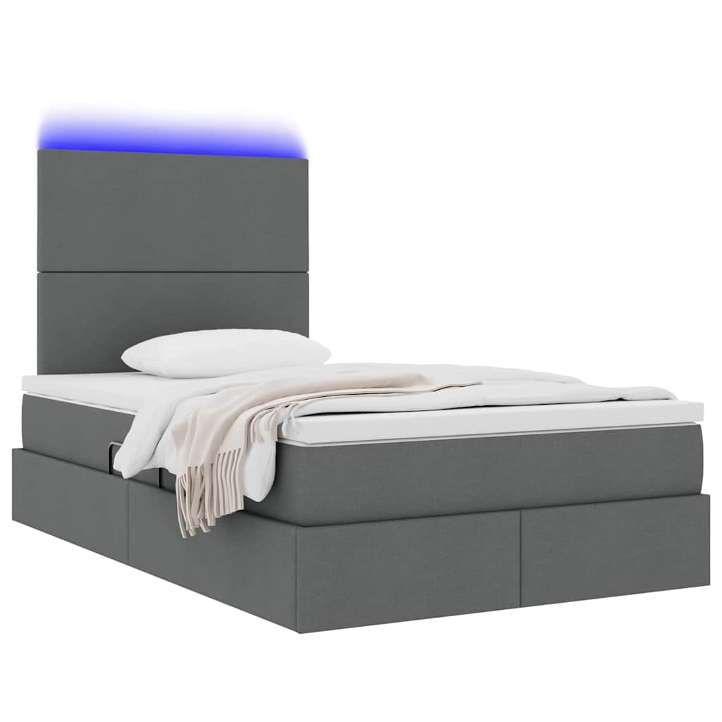 LED tárolós ágy matraccal Sötétszürke 120 x 190 cm Szövet