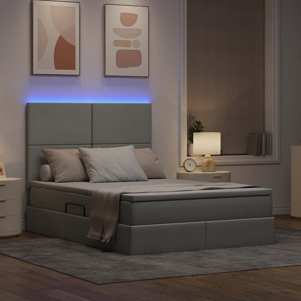 LED tárolós ágy matraccal Világosszürke 140 x 190 cm Szövet