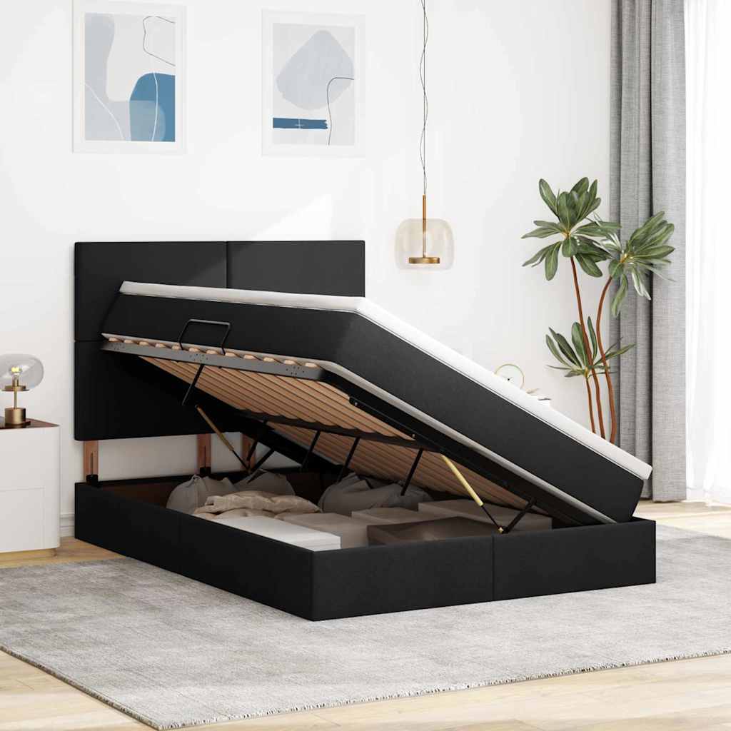 LED tárolós ágy matraccal Fekete 140 x 190 cm Szövet