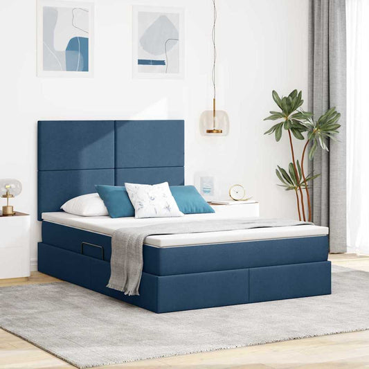 LED tárolós ágy matraccal Kék 140 x 190 cm Szövet